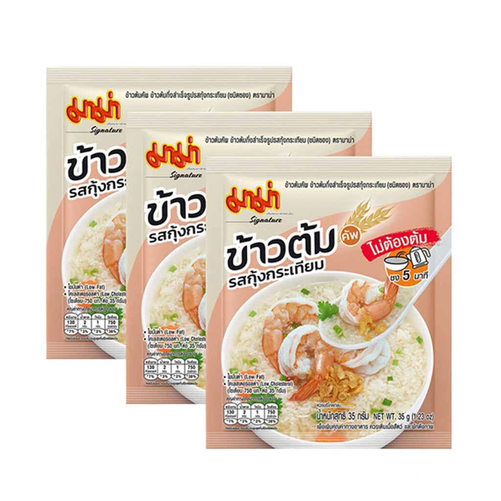 Mama Instant Rice Porridge Cup, Shrimp and Garlic Flavor, 3 Pack.