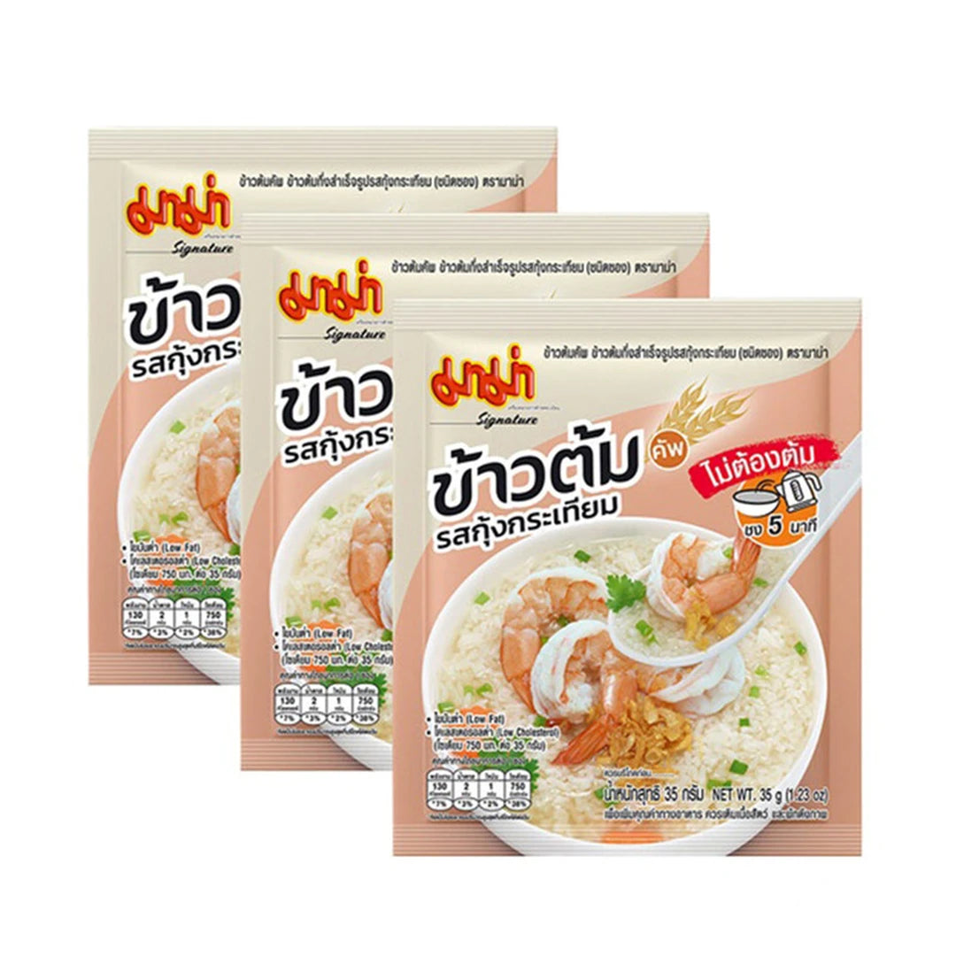 Mama Instant Rice Porridge Cup, Shrimp and Garlic Flavor, 3 Pack.