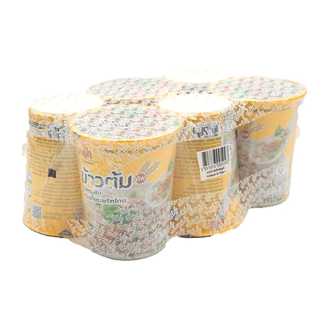 Mama Instant Rice Porridge, Minced Pork with Garlic and Pepper Flavor, 35 grams x 6 cups