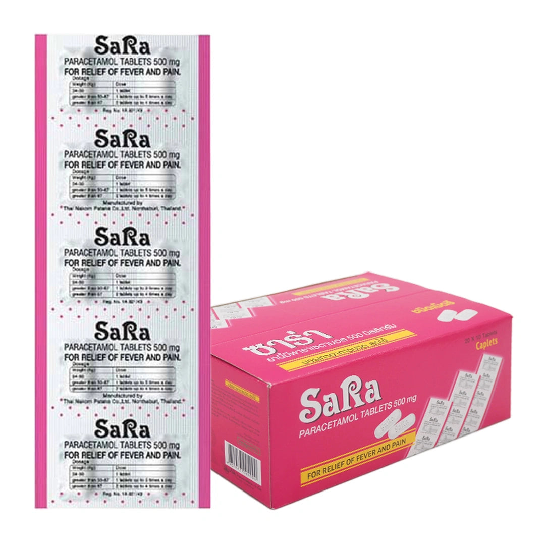 Sara Paracetamol Tablets, 10 tablets per sachet, 20 sachets.